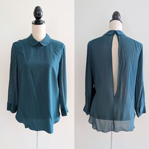 Wilfred Silk Peter Pan Collar Slit Back Turquoise Top Blouse